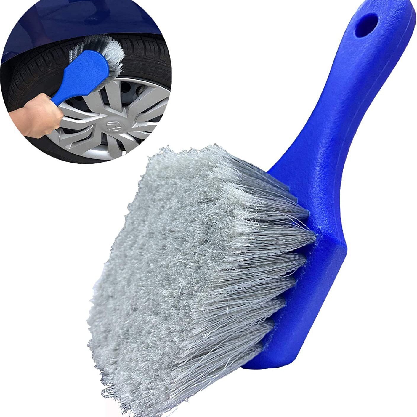 藍色輪轂刷 高效清潔紅色與黃色汽車的理想工具